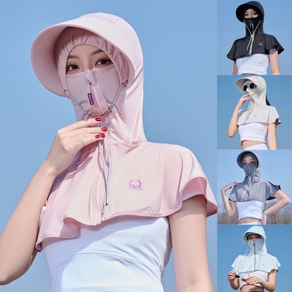 Summer Uv Clothing - Anti-UV-Sonnenschutzkleidung, Kapuzenmaske, atmungsaktiver Gesichtsschutz aus Eisseide,