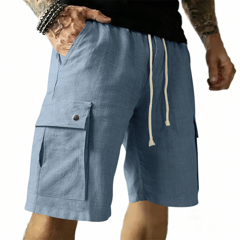 Linen Shorts Men - Europäische und amerikanische Multi-Pocket-Tooling-Shorts für Herren,