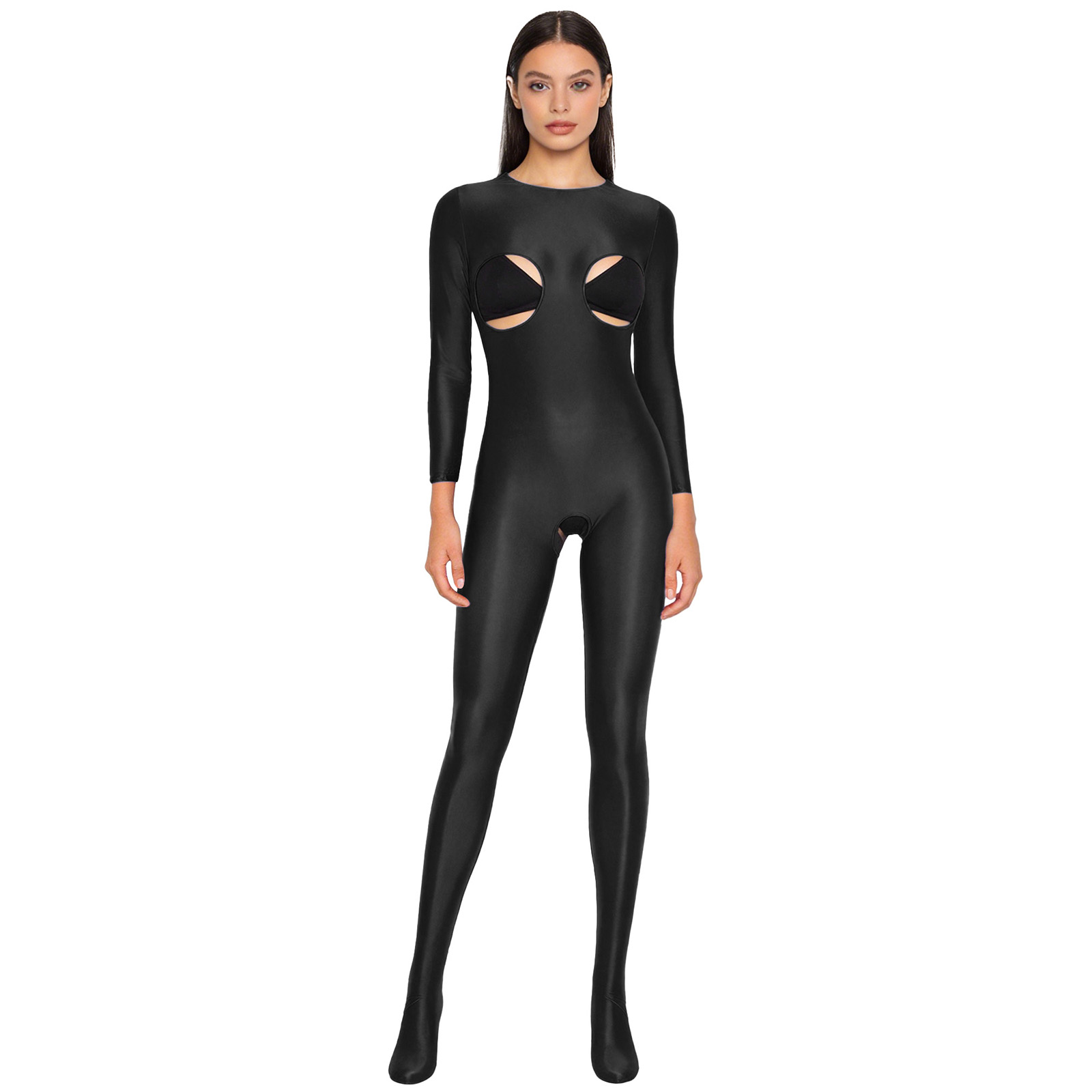 Xl Summer Clothing - Damen Glänzender Dehnbarer Open-Crotch Unitard Jumpsuit