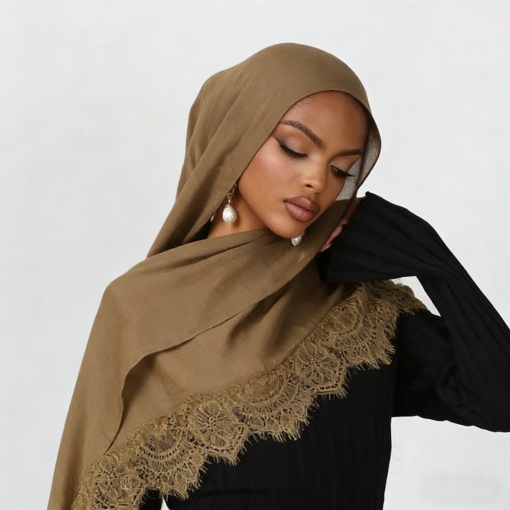 Summer Clothing Hijab - Neuer Spitzen-Splicing-Rayon-Baumwoll-Hijab-Schal, atmungsaktiver, einfarbiger muslimischer Schal,