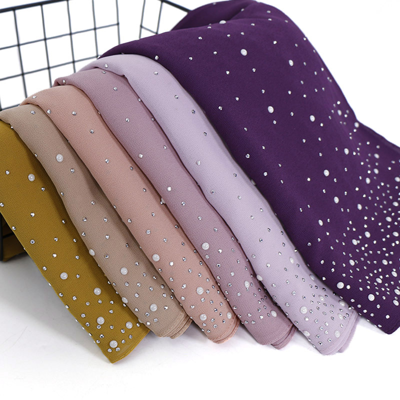 Summer Clothing Hijab - Neue Plain Diamant Perlen Blase Chiffon