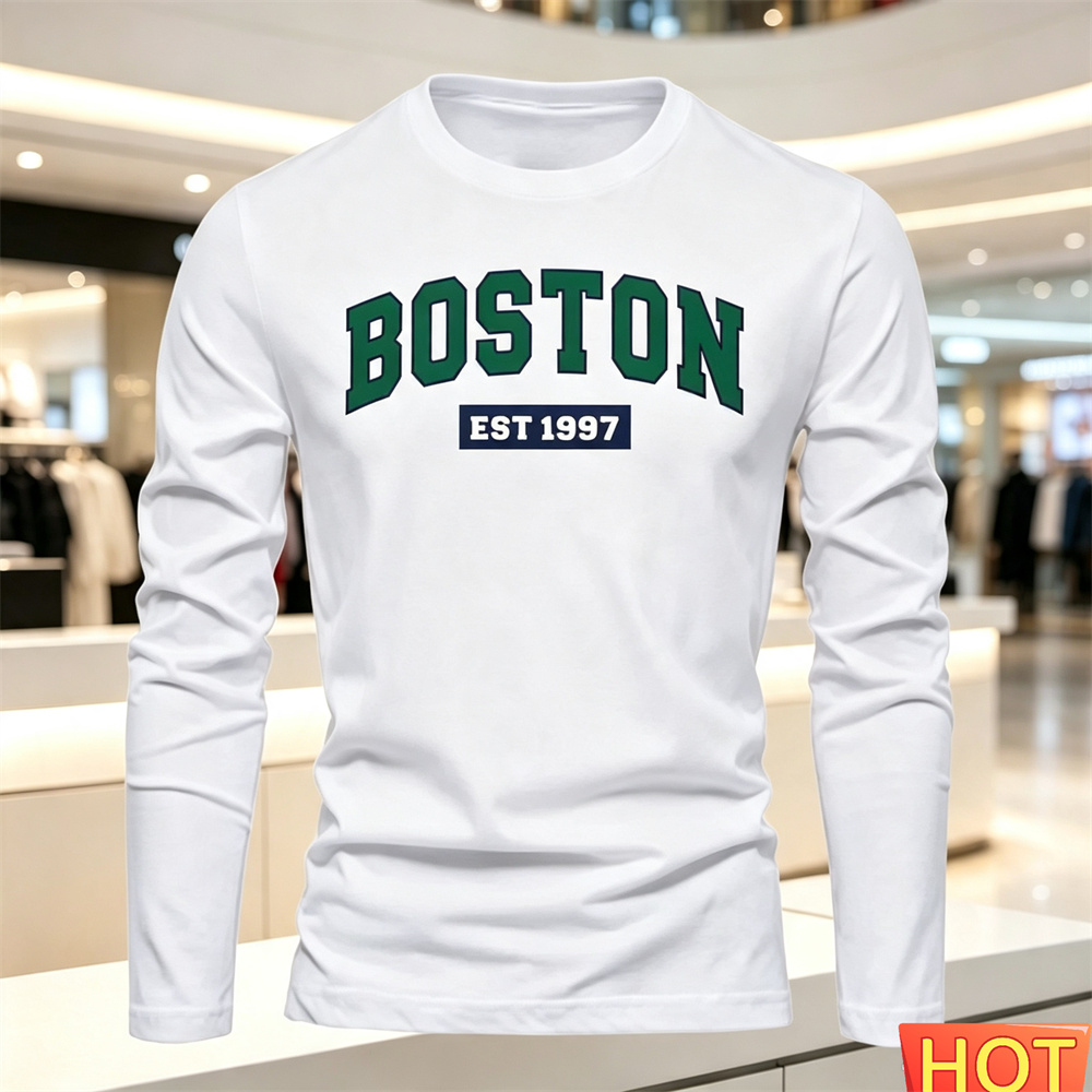 Summer Clothing Men - Herbst Sommer Herren Langarm-T-Shirt mit Buchstabenmuster