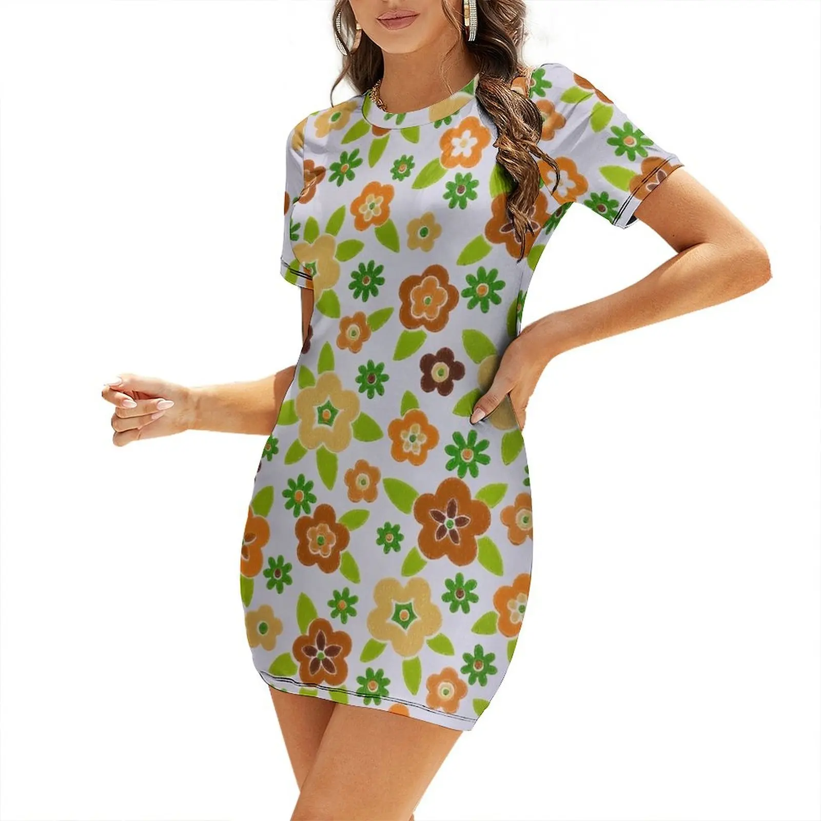Summer Clothing Online - 60er Jahre Blumendruck-Kurzarmkleid Geburtstagskleid für Damen