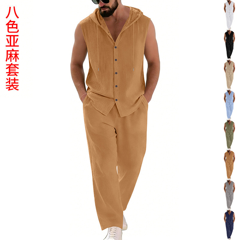 Summer Clothing Men - Herren-Freizeitanzug aus Leinen mit Kapuzenpullover und