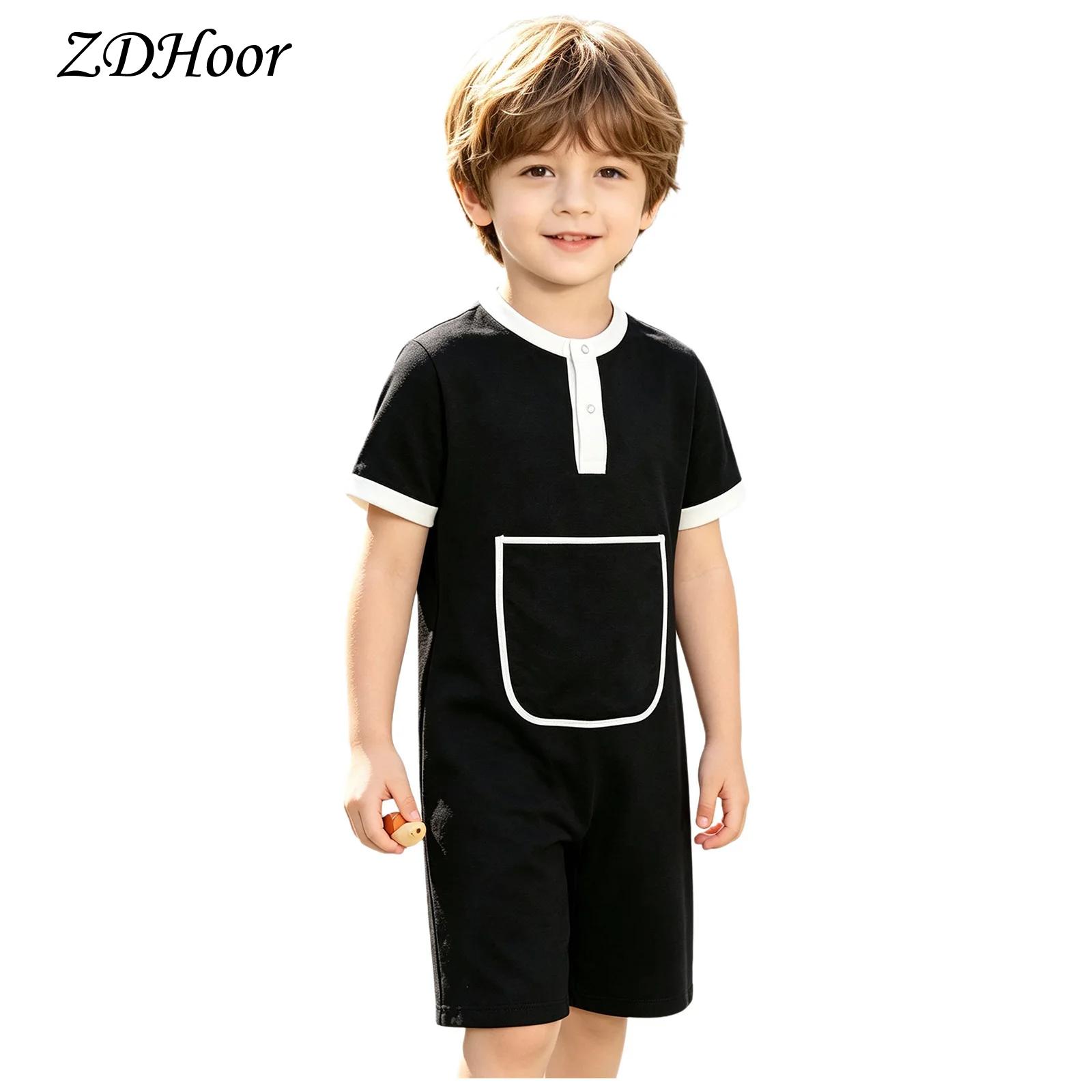 Summer Clothing Boys - Kinder-Jumpsuit mit Druckknöpfen, Vordertasche und Reißverschluss