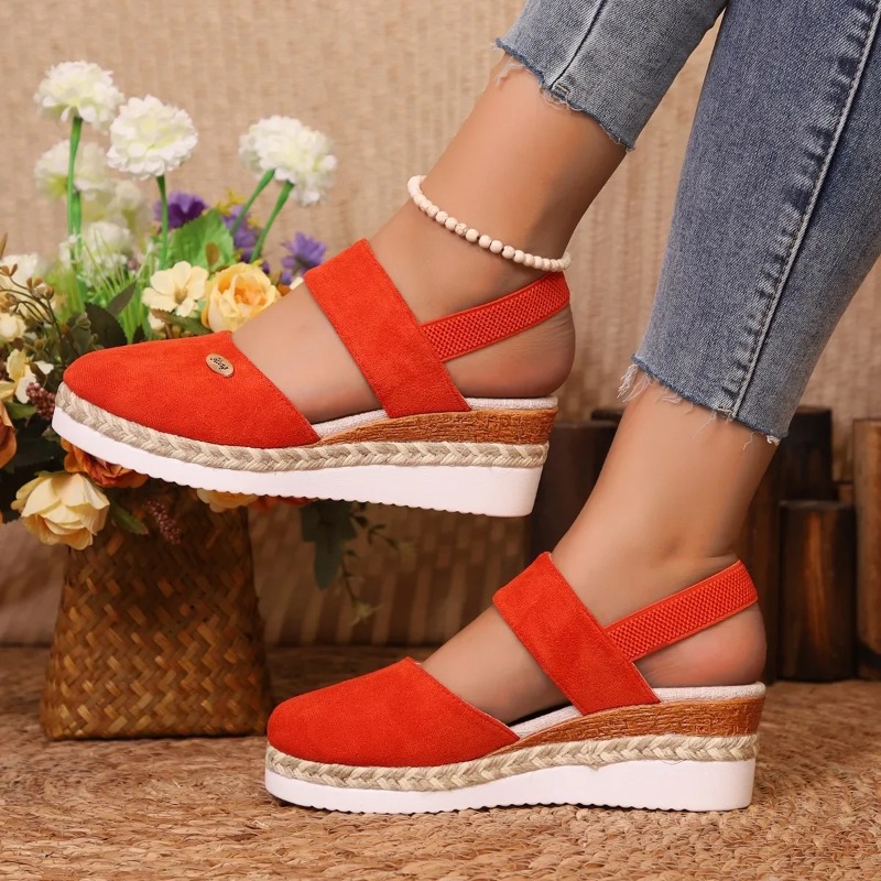 Espadrille Sandal Women - Damen Keilsandaletten mit geschlossener Zehenpartie, Damen