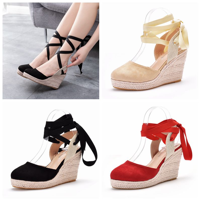 Espadrille Sandal Women - Damen Espadrille Plateau-Keilsandalen mit geschlossener Zehenpartie,