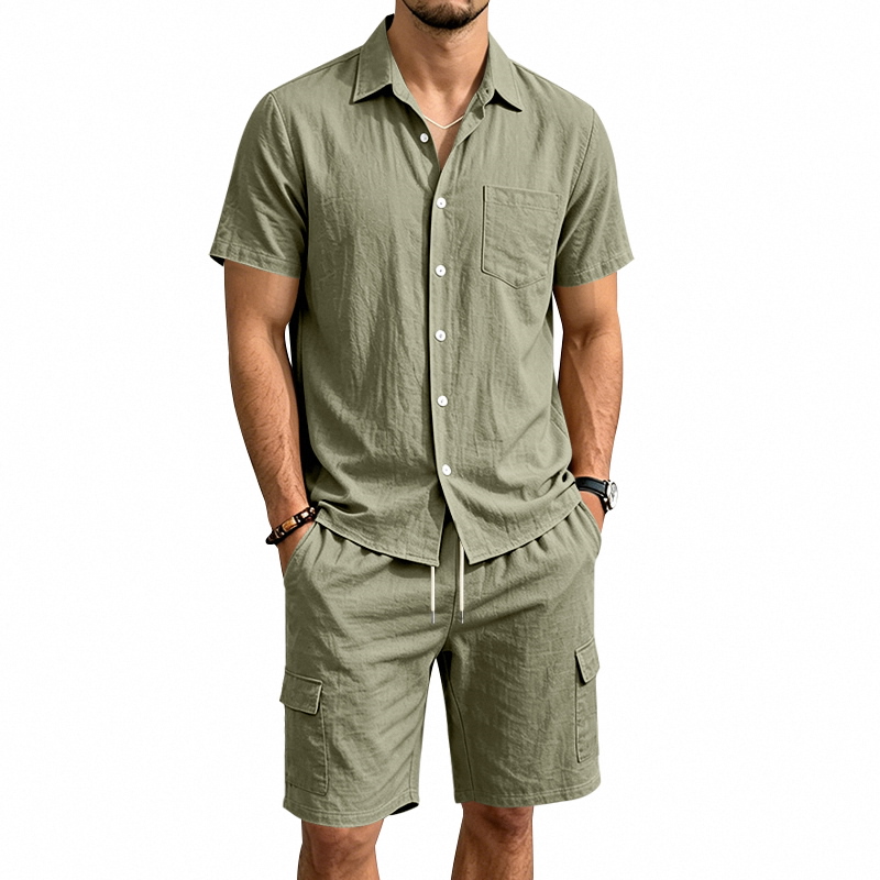 Linen Shorts Men - Herren Sommer Amerikanisches Leinen Zweiteiler Set