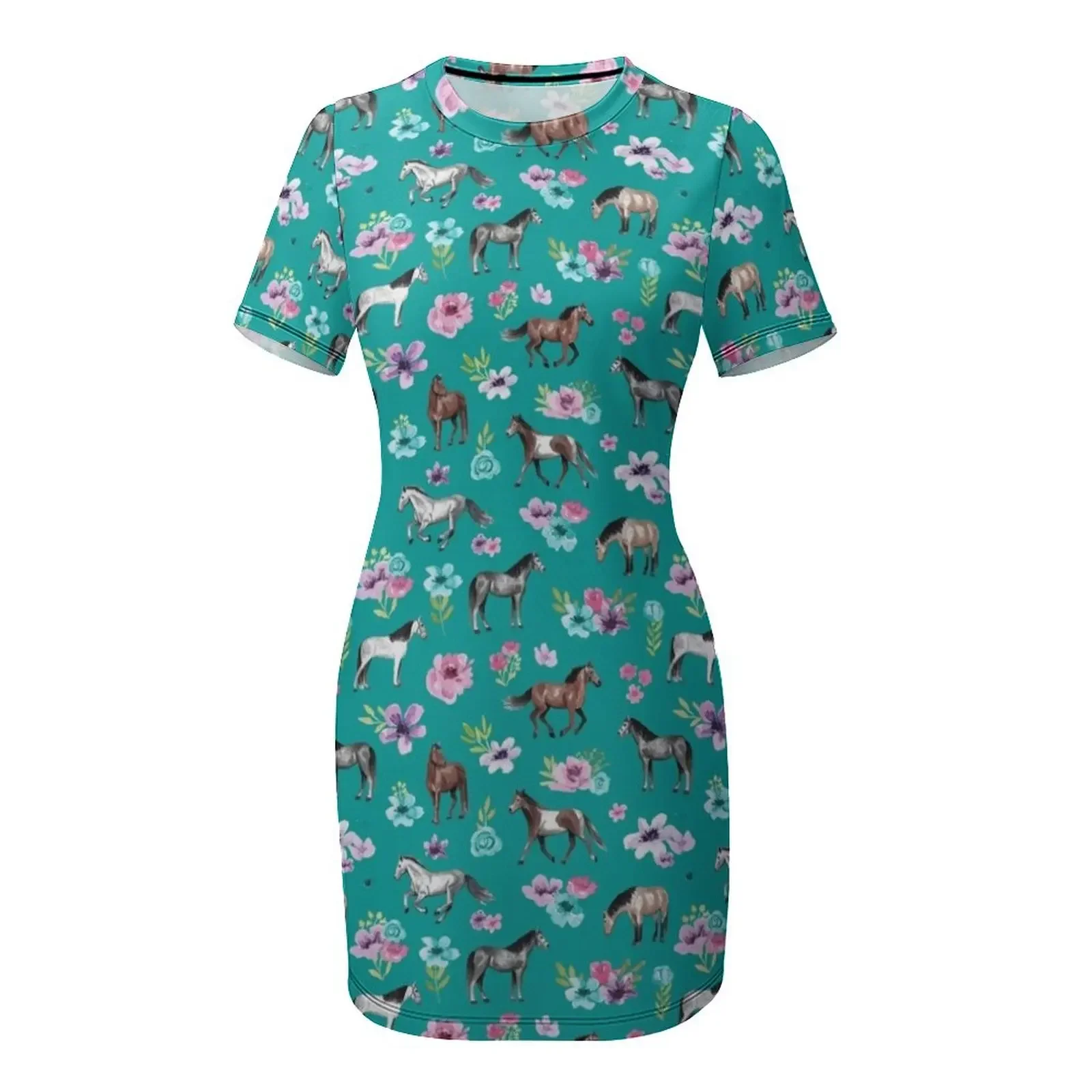 Pferde und Blumen auf Türkis,  – Summer Clothing Online Bewertung und Preis
