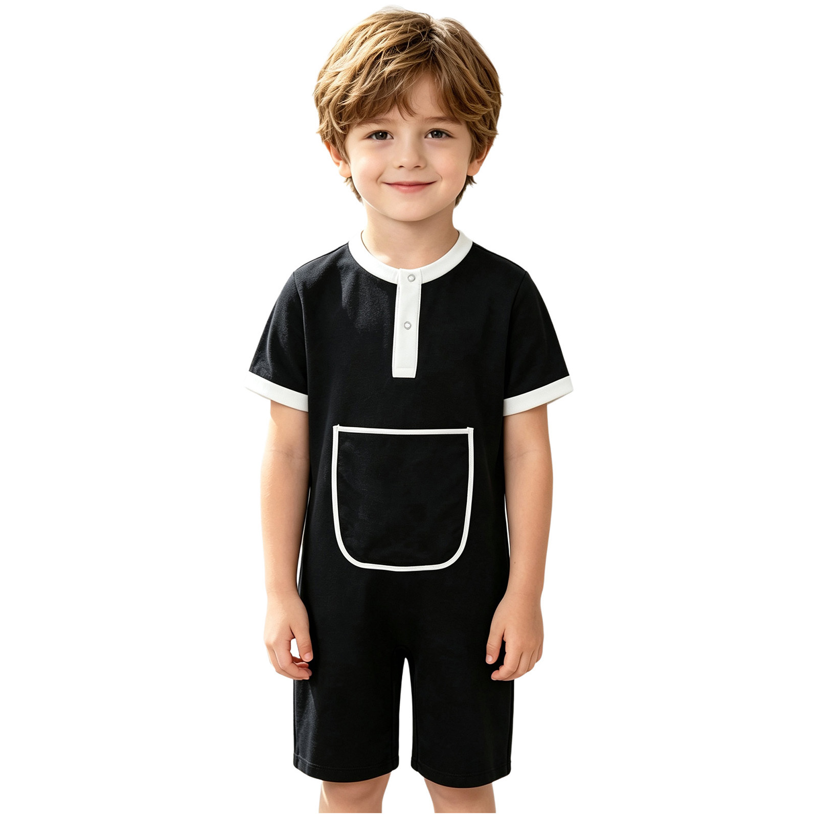 Kinder-Jumpsuit mit Druckknöpf – Summer Clothing Boys Bewertung und Preis